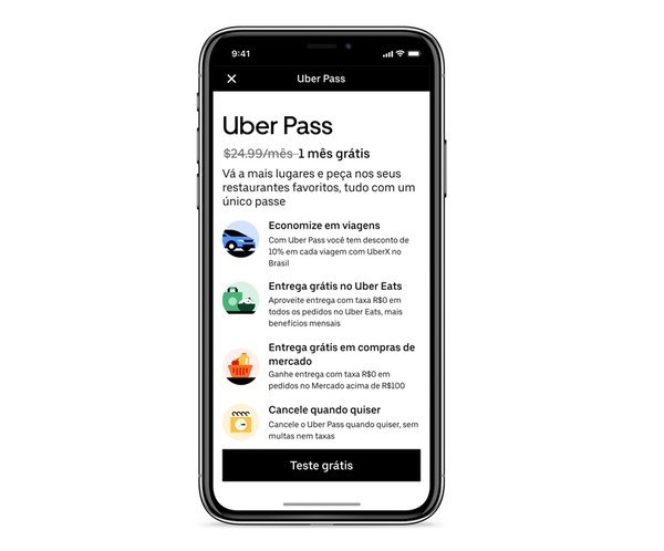 Assinatura de Uber Pass concede desconto e entrega gratuita em pedidos